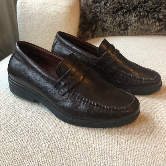 Gravity Defyer Mens Brown Leather Dress Shoes Sz 8 Penny Loafers Slip On Comfort - Picture 1 of 10